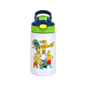The Simpsons, Children's hot water bottle, stainless steel, with safety straw, green, blue (350ml)
