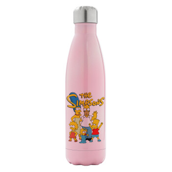 The Simpsons, Metal mug thermos Pink Iridiscent (Stainless steel), double wall, 500ml