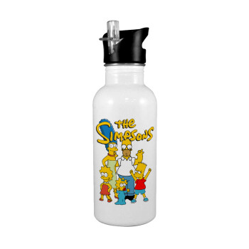 The Simpsons, Παγούρι νερού Λευκό με καλαμάκι, ανοξείδωτο ατσάλι 600ml
