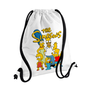 The Simpsons, Backpack pouch GYMBAG white, with pocket (40x48cm) & thick cords