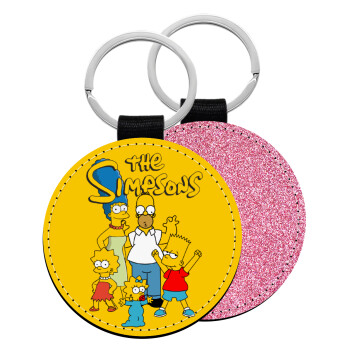 The Simpsons, Μπρελόκ Δερματίνη, στρογγυλό ΡΟΖ (5cm)