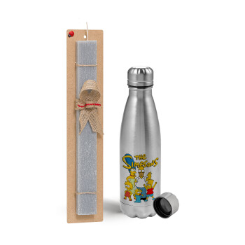 The Simpsons, Easter Set, metallic Inox water bottle (750ml) & aromatic flat Easter candle (30cm) (GRAY)