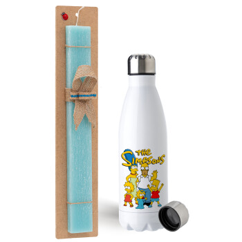 The Simpsons, Easter Set, metallic stainless steel water bottle (750ml) & aromatic flat Easter candle (30cm) (TURQUOISE)