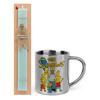 The Simpsons, Easter Set, metallic thermal cup (300ml) & aromatic flat Easter candle (30cm) (TURQUOISE)