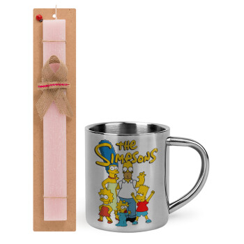 The Simpsons, Easter Set, metallic thermal cup (300ml) & aromatic flat Easter candle (30cm) (PINK)