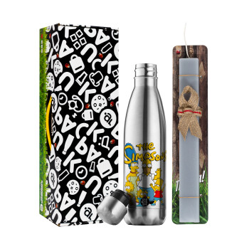 The Simpsons, Easter Set, metallic stainless thermos flask (500ml) & scented flat Easter candle (30cm) (GRAY)