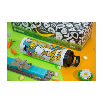 The Simpsons, Easter candle,Travel Tumbler 2 Lids, with metal straw & cleaning brush & aromatic flat candle (30cm) (BLUE)