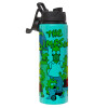 Metallic water bottle with safety lid, 850ml aluminum