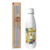 Easter Set, metallic stainless thermos bottle (500ml) & scented flat Easter candle (30cm) (GRAY)