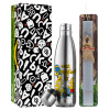Easter Set, metallic stainless thermos flask (500ml) & scented flat Easter candle (30cm) (GRAY)