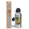 Easter Set, metallic silver aluminum water bottle (500ml) & aromatic flat Easter candle (30cm) (GRAY)
