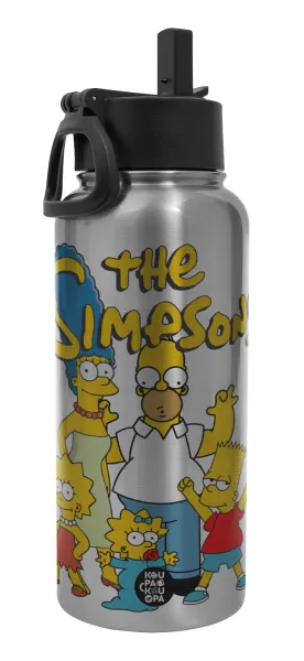 The Simpsons — Μεταλλικό παγούρι θερμός Silver με καλαμάκι και χερούλι (Stainless steel), διπλού τοιχώματος, 950ml