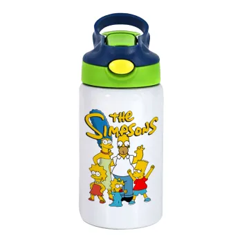 The Simpsons, Children's hot water bottle, stainless steel, with safety straw, green, blue (350ml)
