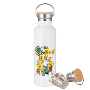 The Simpsons, Stainless steel White with wooden lid (bamboo), double wall, 750ml