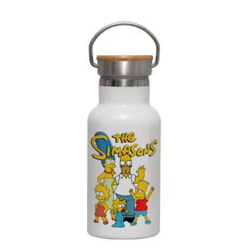 The Simpsons, Metallic thermos (Stainless steel) White with wooden lid (bamboo), double-walled, 350ml