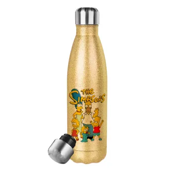 The Simpsons, Glitter gold stainless steel thermos bottle, double-walled, 500ml