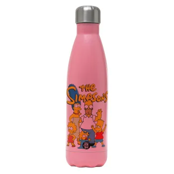 The Simpsons, Metal mug thermos Pink Mat (Stainless steel), double wall, 500ml