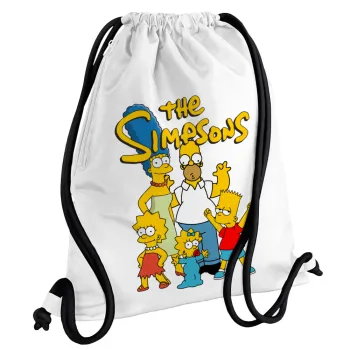 The Simpsons, Τσάντα πλάτης πουγκί GYMBAG λευκή, με τσέπη (40x48cm) & χονδρά κορδόνια