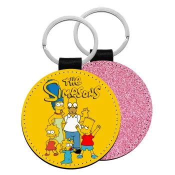 The Simpsons, Μπρελόκ Δερματίνη, στρογγυλό ΡΟΖ (5cm)