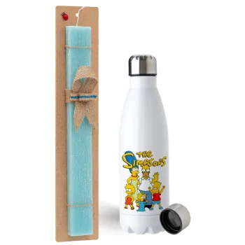 The Simpsons, Easter Set, metallic stainless steel water bottle (750ml) & aromatic flat Easter candle (30cm) (TURQUOISE)