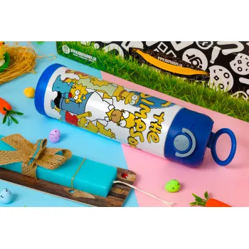 The Simpsons, Πασχαλινή Λαμπάδα με Παιδικό παγούρι θερμό, ανοξείδωτο, με καλαμάκι ασφαλείας, ΜΠΛΕ (500ml)