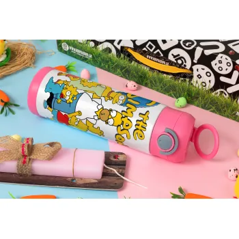 The Simpsons, Easter candle, Childrens hot water bottle, stainless steel, with safety straw, PINK (500ml)