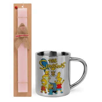 The Simpsons, Easter Set, metallic thermal cup (300ml) & aromatic flat Easter candle (30cm) (PINK)