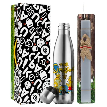 The Simpsons, Easter Set, metallic stainless thermos flask (500ml) & scented flat Easter candle (30cm) (GRAY)