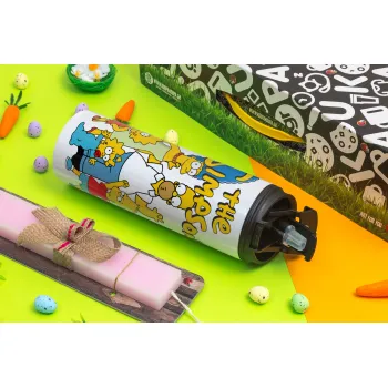 The Simpsons, Easter candle,Travel Tumbler 2 Lids, with metal straw & cleaning brush & aromatic flat candle (30cm) (PINK)