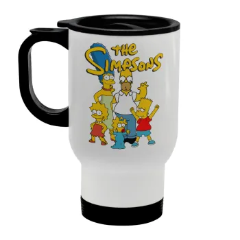 The Simpsons, Stainless steel travel mug with lid, double wall white 450ml