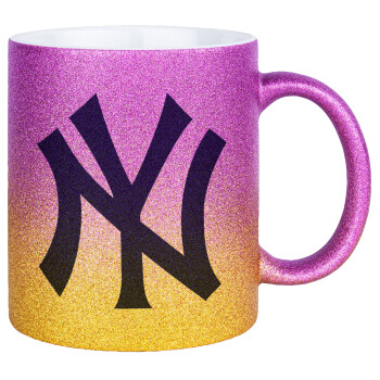 New York , Κούπα Χρυσή/Ροζ Glitter, κεραμική, 330ml