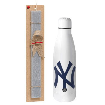 New York , Πασχαλινό Σετ, μεταλλικό παγούρι Inox (700ml) & πασχαλινή λαμπάδα αρωματική πλακέ (30cm) (ΓΚΡΙ)