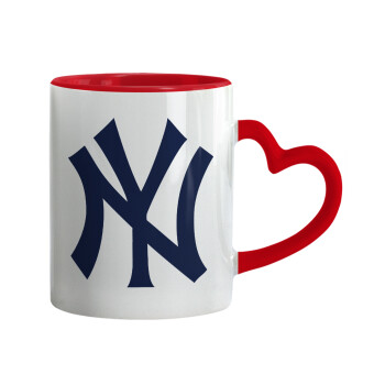 New York , Mug heart red handle, ceramic, 330ml
