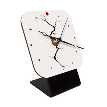 Cracked, Quartz Wooden table clock with hands (10cm)