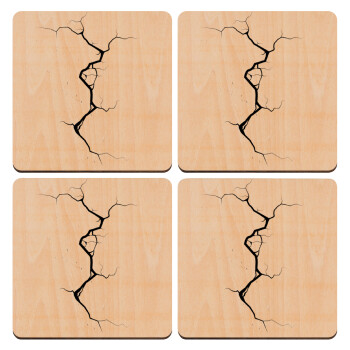 Cracked, ΣΕΤ x4 Σουβέρ ξύλινα τετράγωνα plywood (9cm)