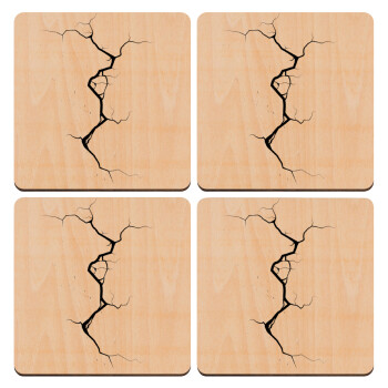 Cracked, ΣΕΤ x4 Σουβέρ ξύλινα τετράγωνα plywood (9cm)
