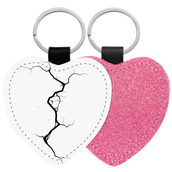 Cracked, Μπρελόκ PU δερμάτινο glitter καρδιά ΡΟΖ