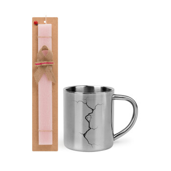Cracked, Easter Set, metallic thermal cup (300ml) & aromatic flat Easter candle (30cm) (PINK)