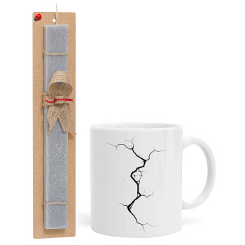 Cracked, Easter Set, Ceramic Cup (330ml) & Easter aromatic flat candle (30cm) (GRAY)