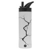 Metallic thermos bottle with straw & handle, stainless steel (Stainless steel 304), double-walled, 600ml.