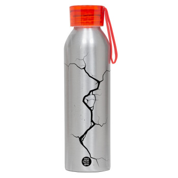 Cracked, Αλουμινένιο Αθλητικό Μπουκάλι 650ml – Ασημί με Κόκκινο Καπάκι και Λουράκι Σιλικόνης