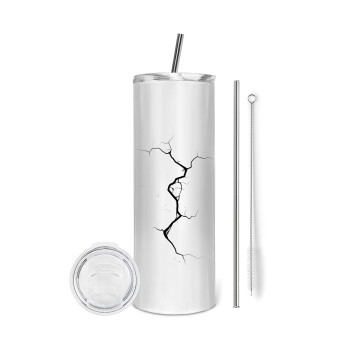 Cracked, Eco friendly stainless steel tumbler 600ml, with metal straw & cleaning brush