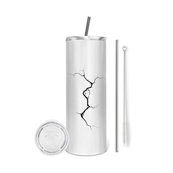 Cracked, Tumbler ποτήρι θερμό από ανοξείδωτο ατσάλι 600ml, με μεταλλικό καλαμάκι & βούρτσα καθαρισμού