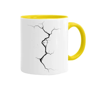 Cracked, Κούπα χρωματιστή κίτρινη, κεραμική, 330ml