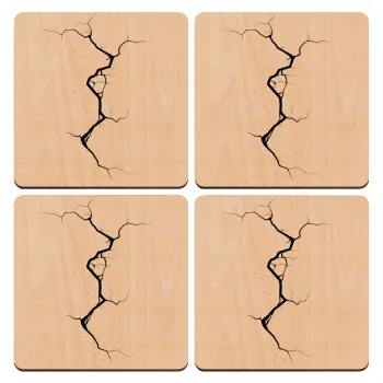 Cracked, ΣΕΤ x4 Σουβέρ ξύλινα τετράγωνα plywood (9cm)
