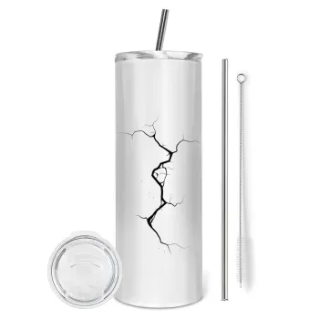Cracked, Tumbler ποτήρι θερμό από ανοξείδωτο ατσάλι 600ml, με μεταλλικό καλαμάκι & βούρτσα καθαρισμού