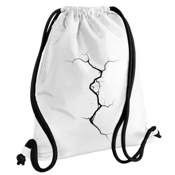 Cracked, Backpack pouch GYMBAG white, with pocket (40x48cm) & thick cords