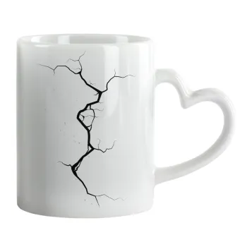 Cracked, Κούπα καρδιά χερούλι λευκή, κεραμική, 330ml