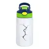Children's hot water bottle, stainless steel, with safety straw, green, blue (350ml)