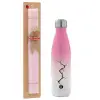 Easter Set, Metallic pink/white (Stainless steel) thermos, double-walled, 500ml & aromatic flat Easter candle (30cm) (PINK)